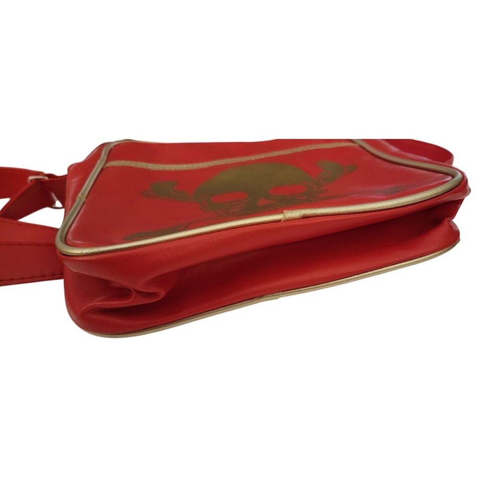 Red Skull & Crossbones Messenger Bag | Retro Punk Gothic Crossbody | 11 x 9 - Picture 7 of 12